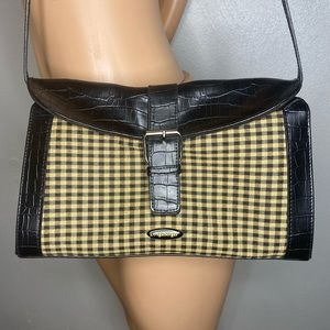 Longaberger Signature Fabric Croc Trim Brown Leather Satchel